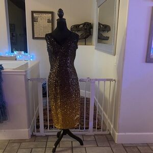 RACHEL Rachel Roy Black and Gold Sequin Midi Dress
